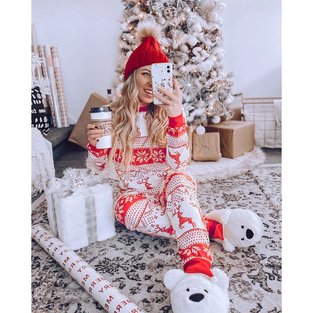 Reindeer Print Stitching Christmas Family hot Set