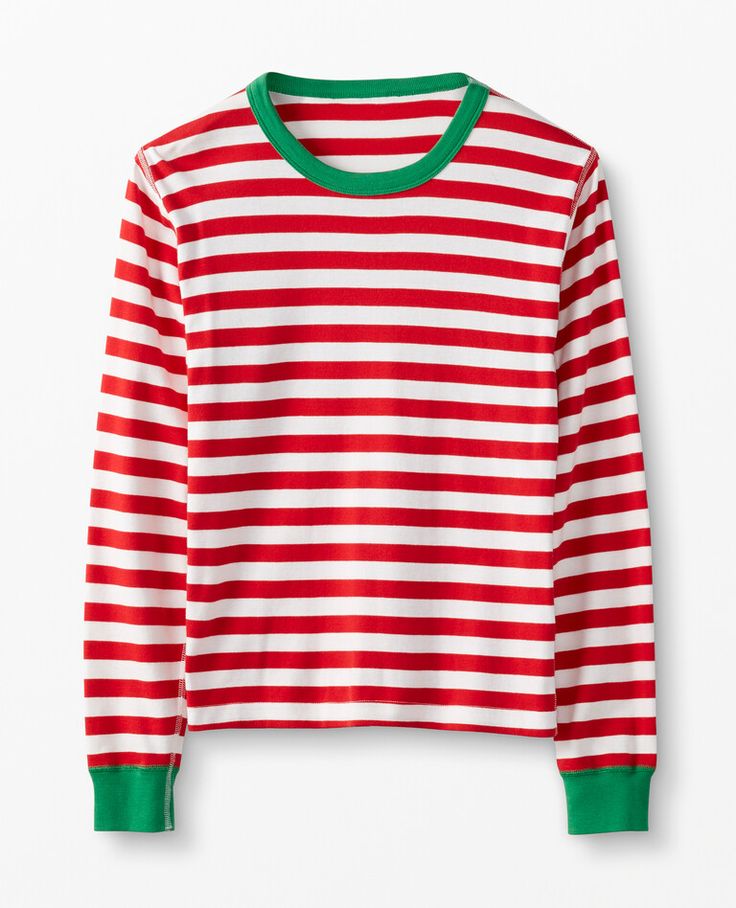 Red and White Striped Green  Collar Family Matching Pajamas Set(with Pet Dog Clothes)
