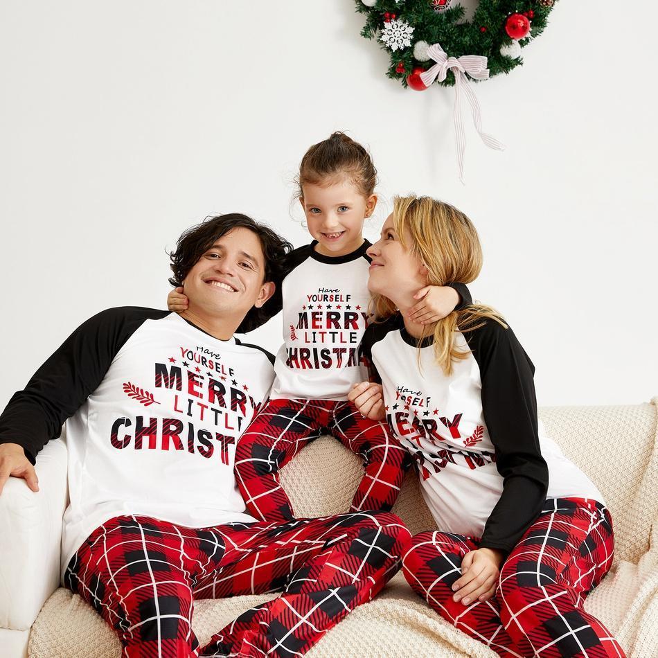 Christmas ' Have Yourself ' Contrast Top and Plaid Pants Matching Pajamas Set for Family