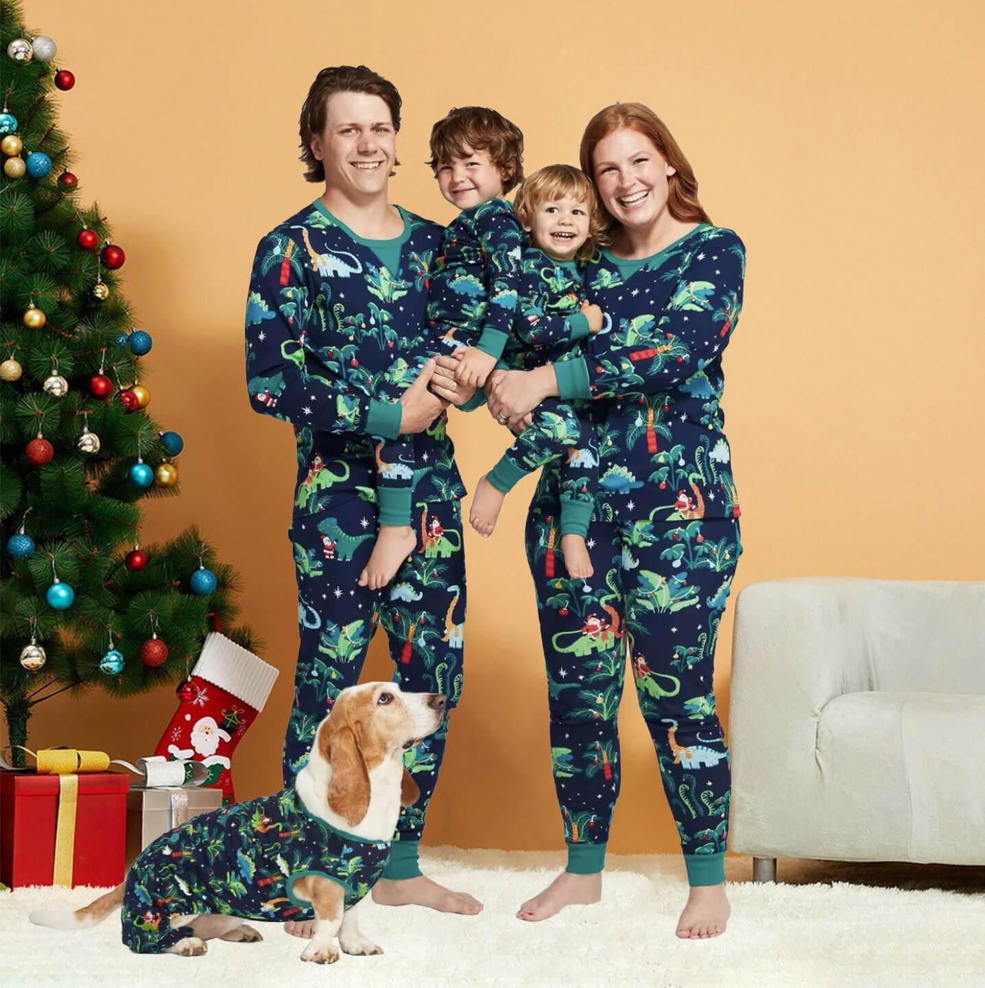 Christmas Dinosaur Patterned Family Matching hot Sets (with Pet Dog Clothes)