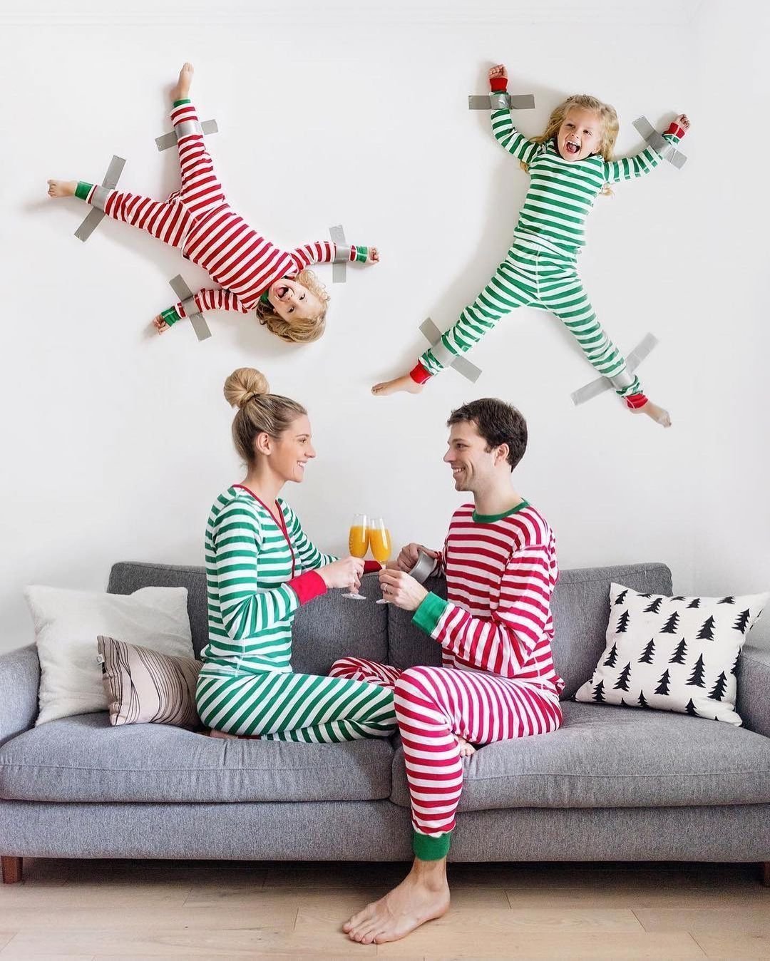 Red & Green Stripe Christmas Family Pajamas 2-piece set