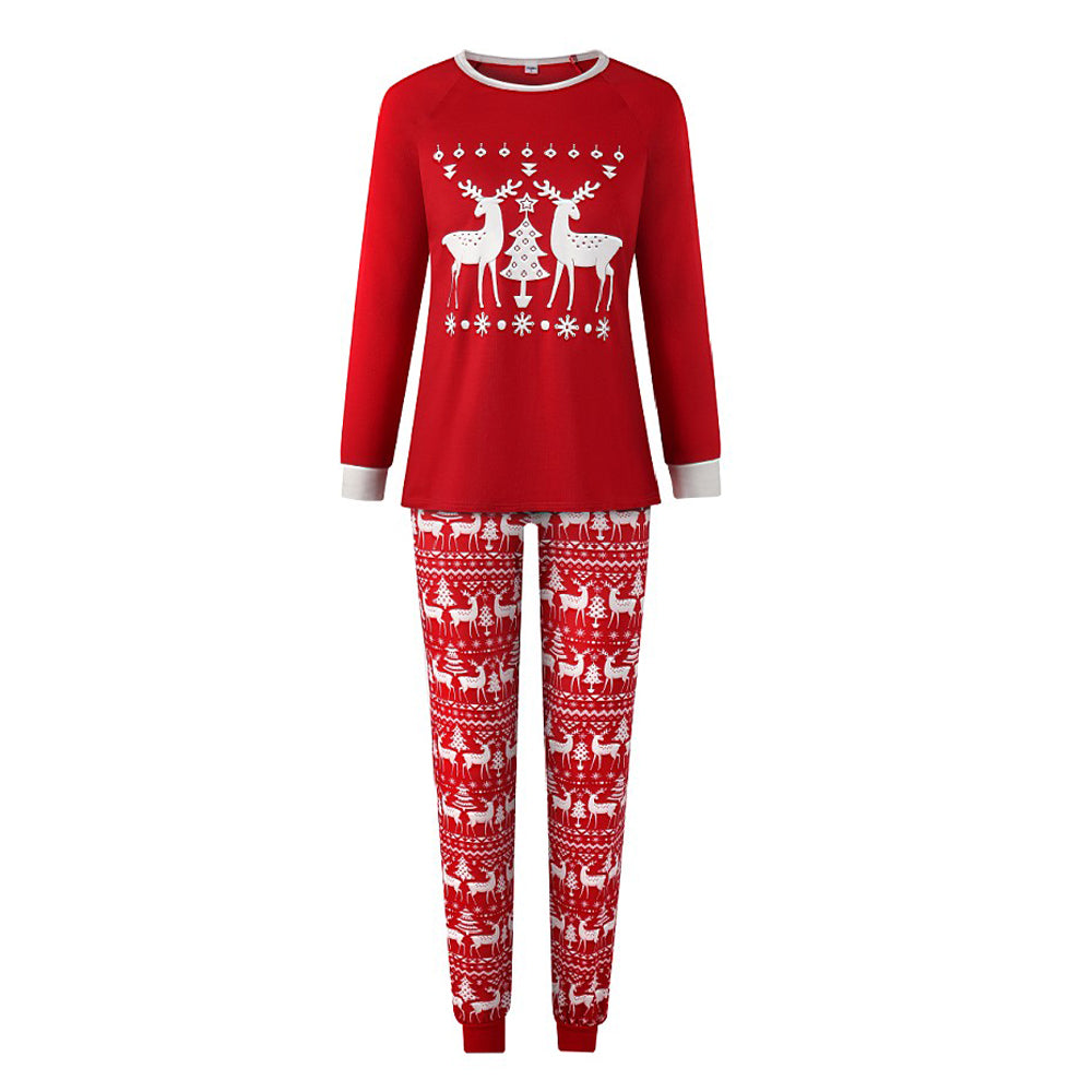 Christmas Print Red Round-neck Parent-child Pajamas Set