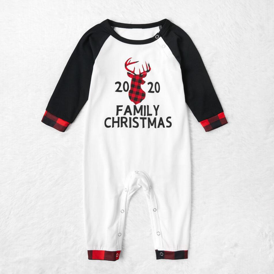 Family Matching Christmas Letter Print Buffalo Plaid Reindeer Pajamas Sets(with Pet Dog Clothes)