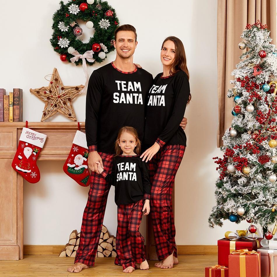 Christmas Team Santa Letter Print Plaid Family Matching Pajamas Sets(with Pet Dog Clothes)