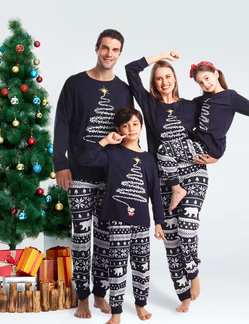Black Christmas Tree Print Fmalily Matching Pajamas Sets
