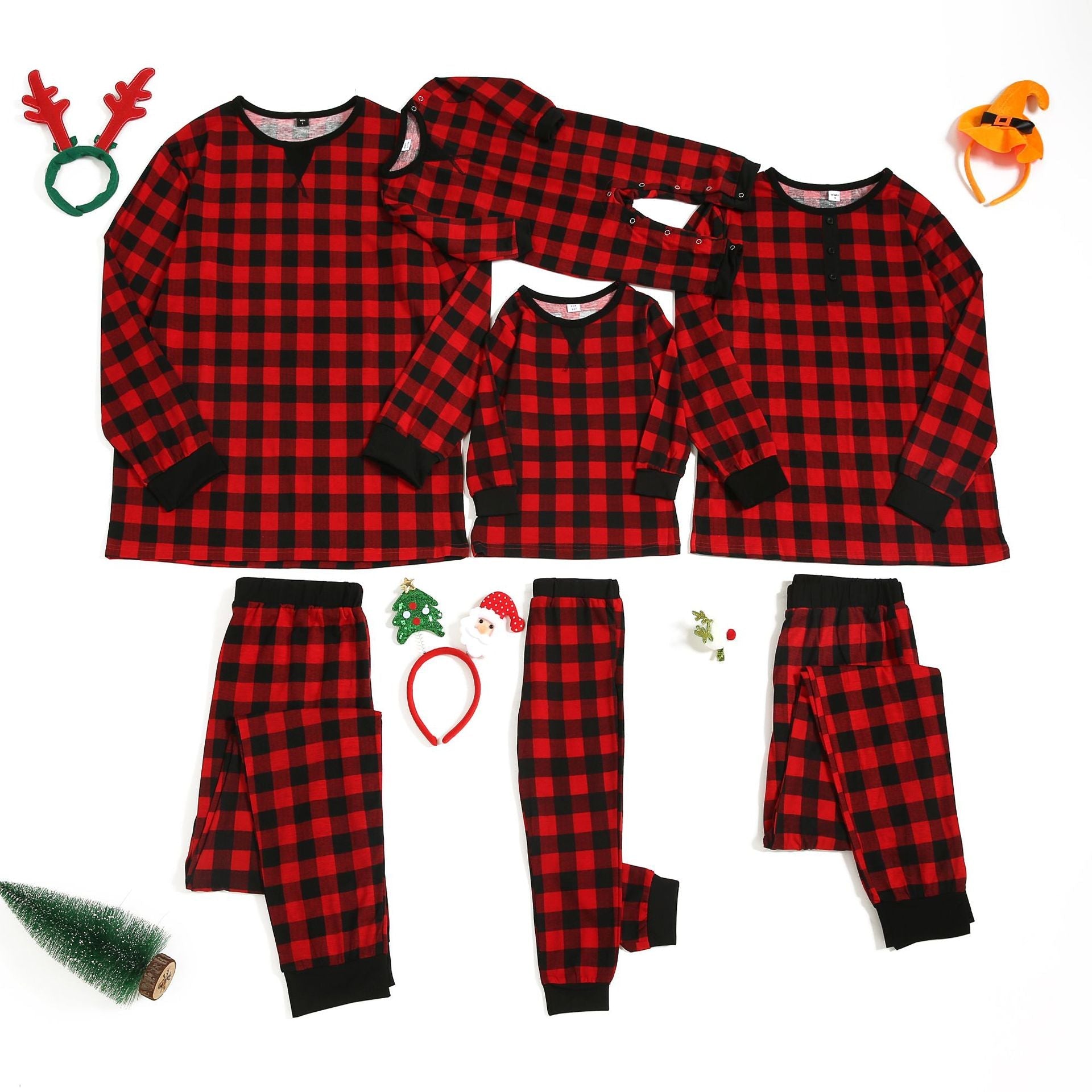 Christmas Black-Red Plaid Family Matching hot Set (with Pet Dog Clothes)