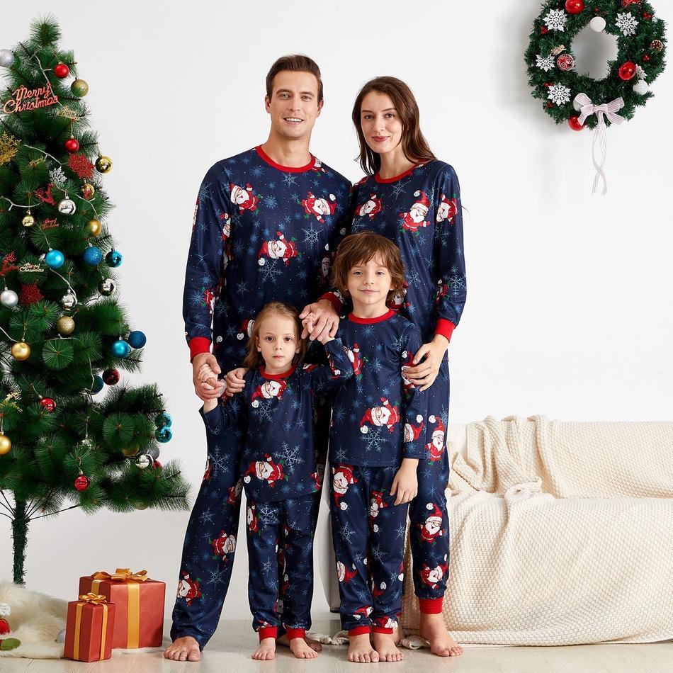 Christmas Santa Patterned Family Matching Pajamas Set(with Pet Dog Clothes)