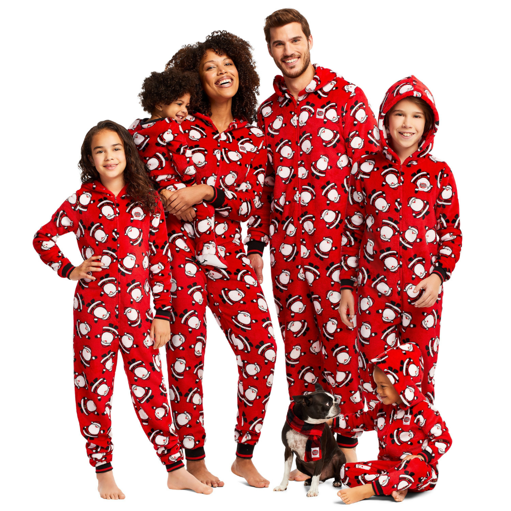Adorable Santa Claus Pattern Red One-piece Hooded Family Matching Pajamas