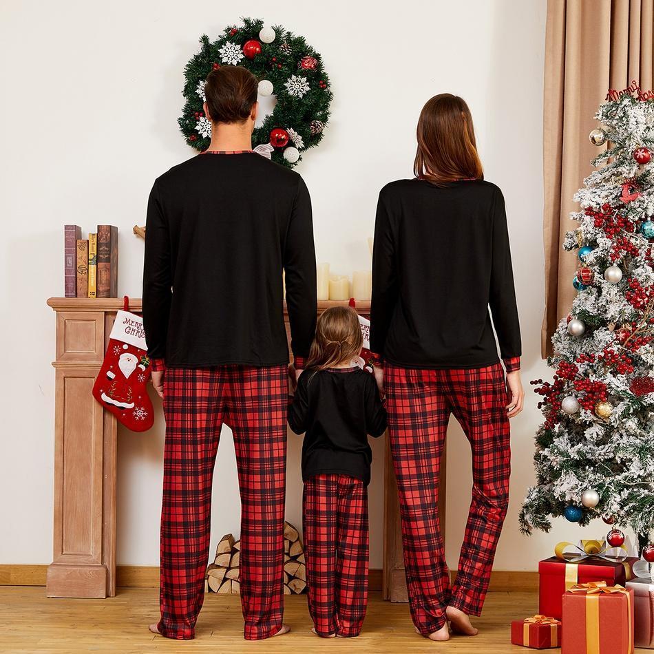 Christmas Team Santa Letter Print Plaid Family Matching Pajamas Sets(with Pet Dog Clothes)