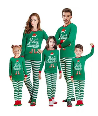 Green merry christmas print parent-child outfit