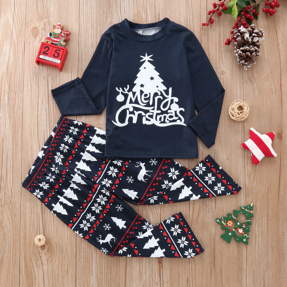 Christmas Tree Print Parent-child Pajamas Set