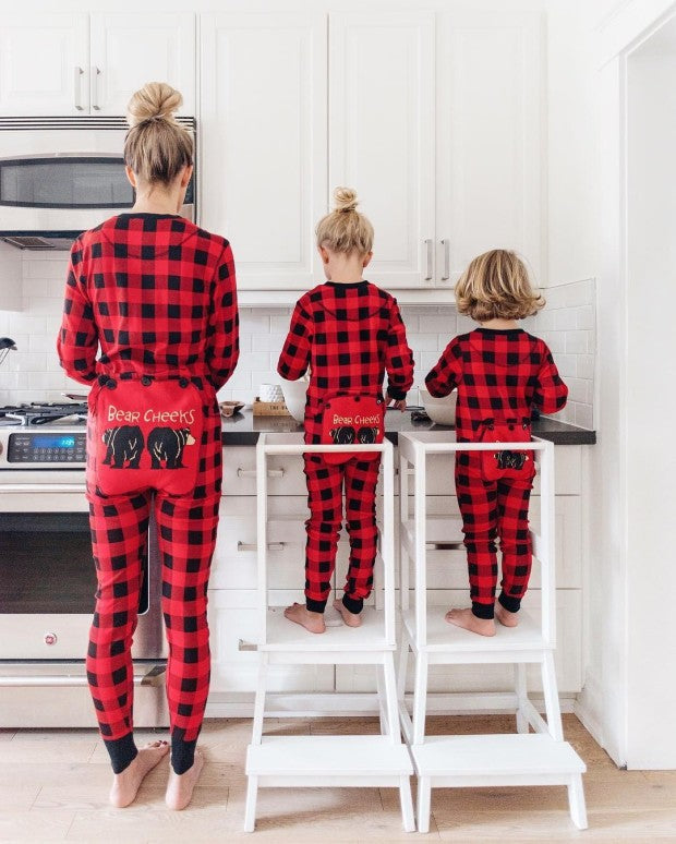 Cute Bear Pattern Plaid Onesies Christmas Family Matching hot Set (with Pet Dog Clothes)