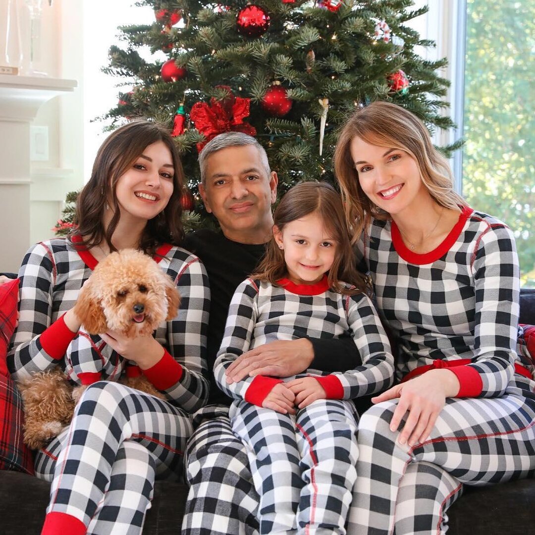 Christmas Black and White Plaid Round Collar Fmalily Matching Pajamas Set