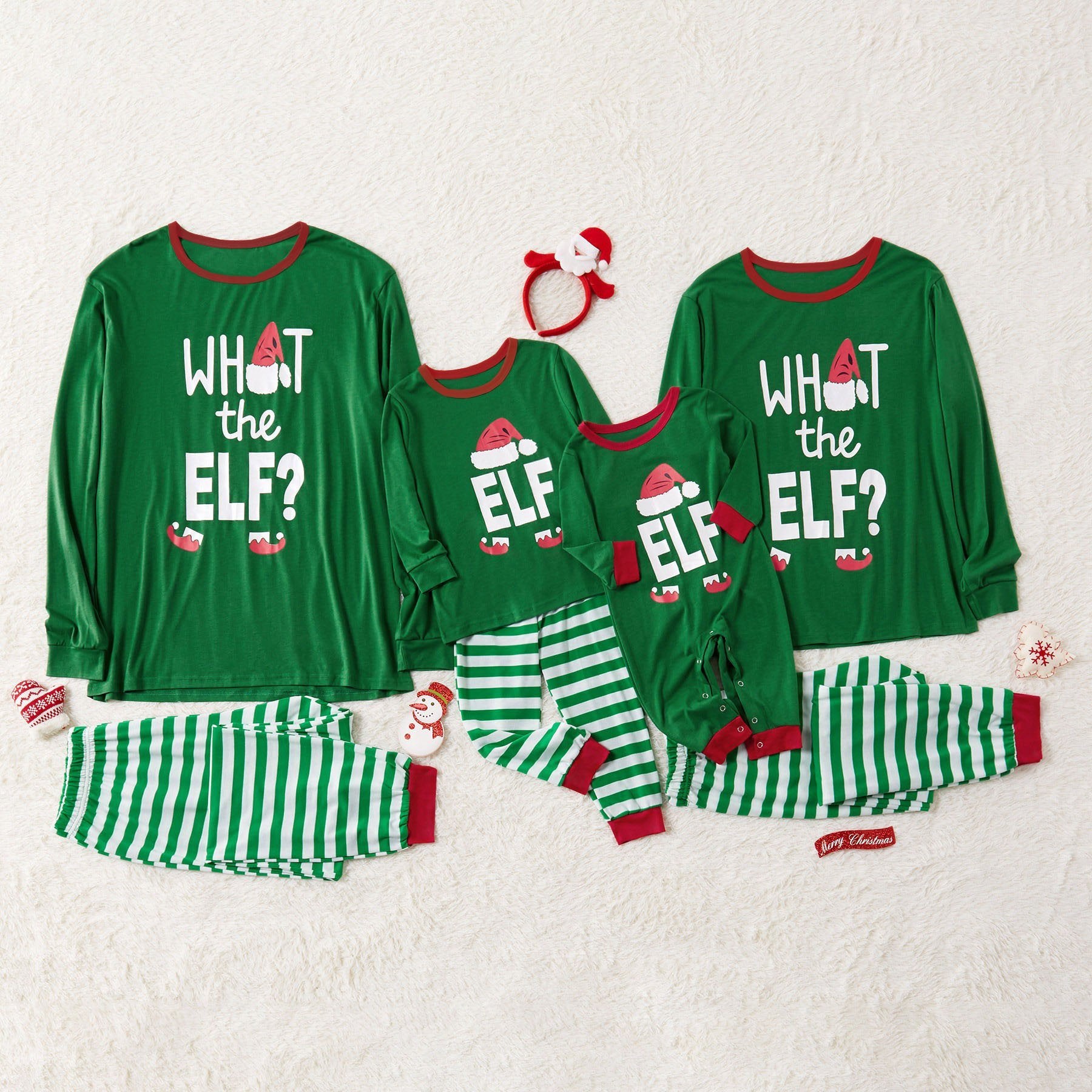 ' What The Elf ' Funny Family Christmas Pajama Set in Green