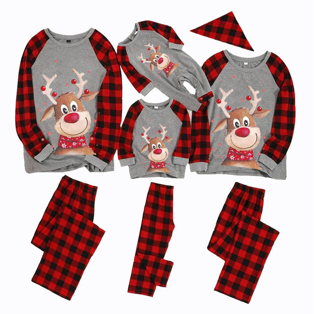 Christmas round collar checked printed baby pajamas set (with Pet Dog Clothes)