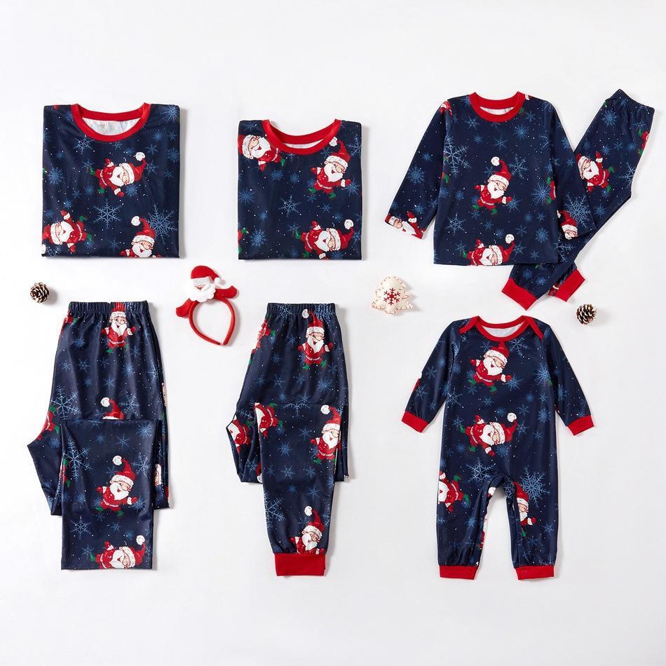 Christmas Santa Patterned Family Matching Pajamas Set(with Pet Dog Clothes)