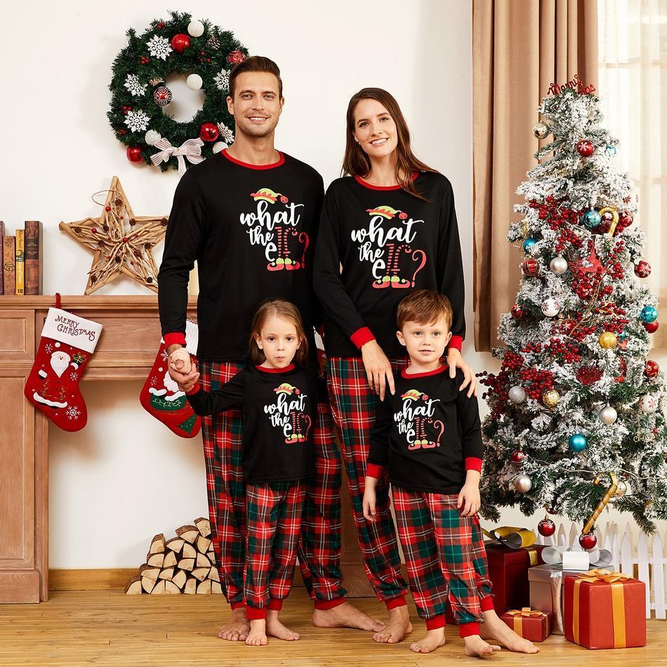 Family Look Black Party Pajama Sets Letter Positioning print Matching Pajamas(with Pet Dog Clothes)