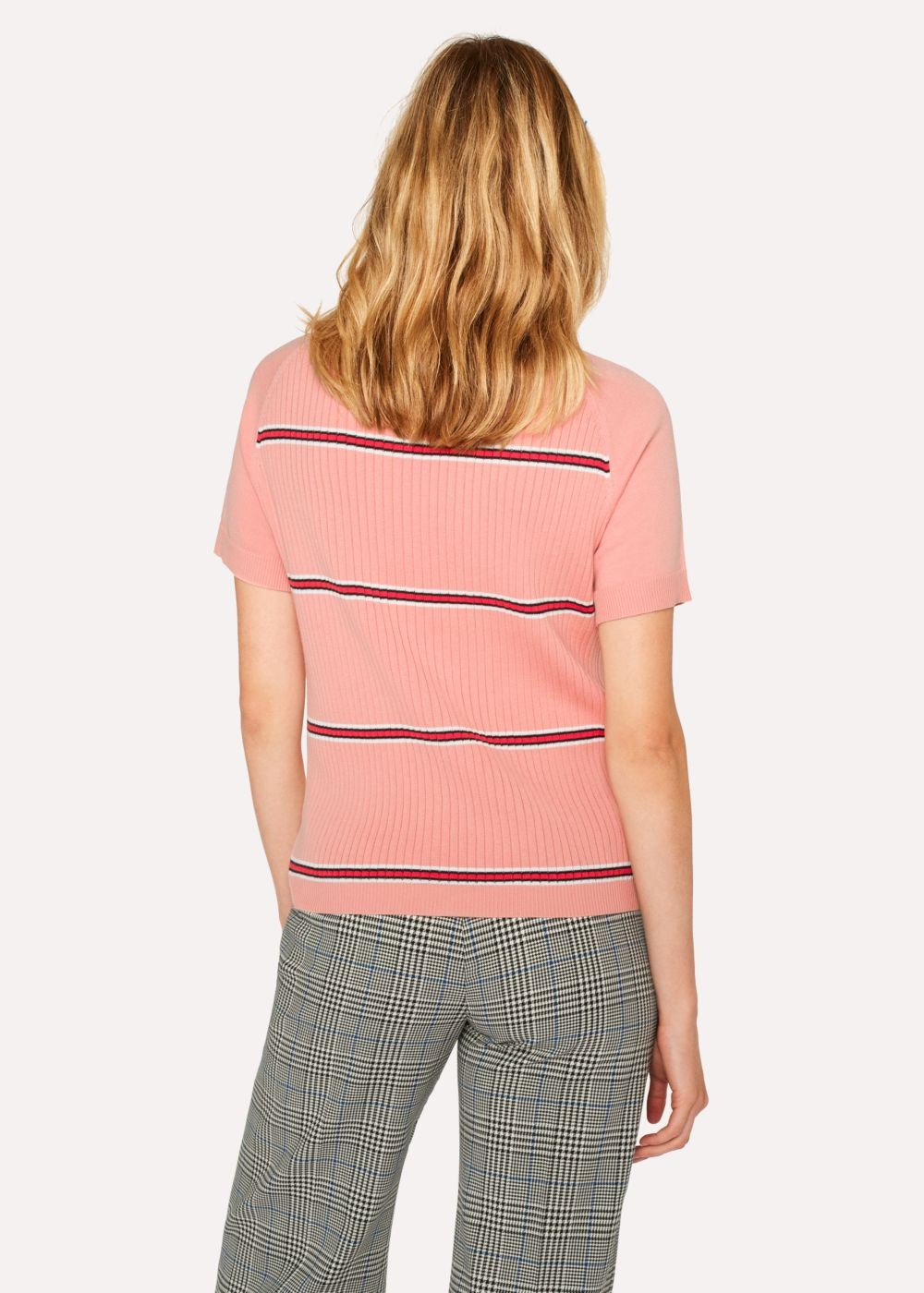 Paul Smith Lady's Pink Stripe Cotton Short-Sleeve Sweater