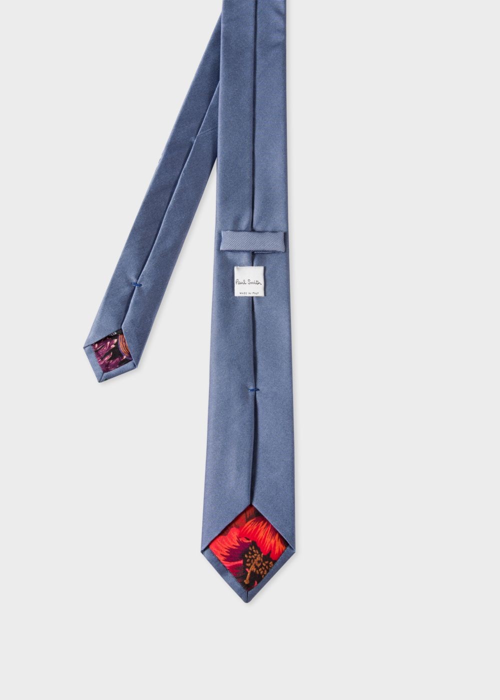 Paul Smith Men's Light Blue 'floral Stripe' Embroidered Narrow Silk Tie