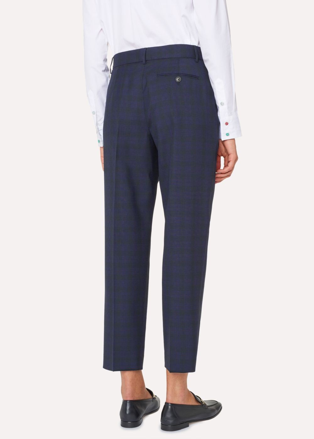 Paul Smith Women's Tailored-Fit Blue Tonal Check Wool Double-Pleat Pants