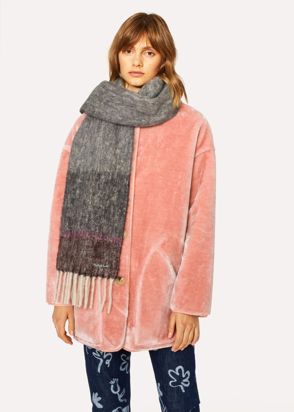 Paul Smith Women's Grey And Purple Border Alpaca-Blend Scarf