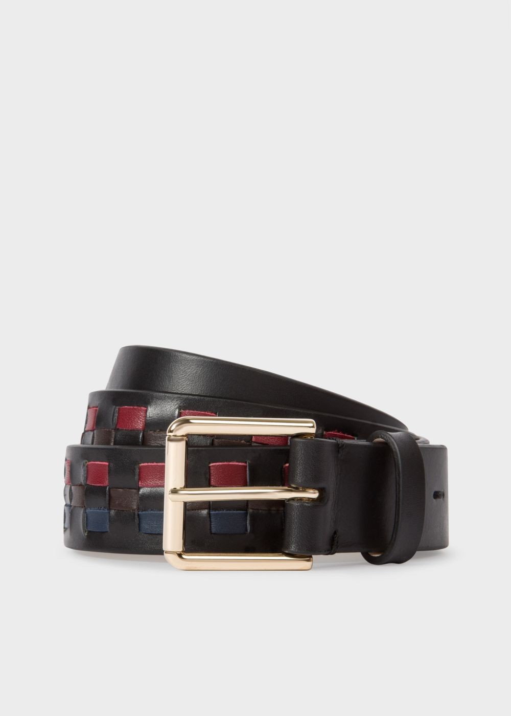 Paul Smith Men's Black Woven Check Leather Belt