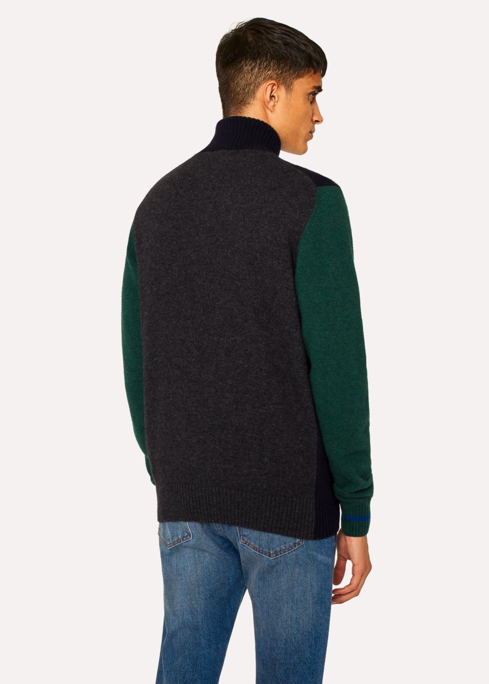 Paul Smith Mens's Navy And Green Funnel Neck Half-Zip Sweater
