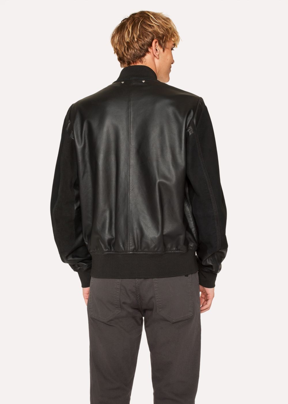 Paul Smith Men's Black Leather Bomber Coat With Suede Panels