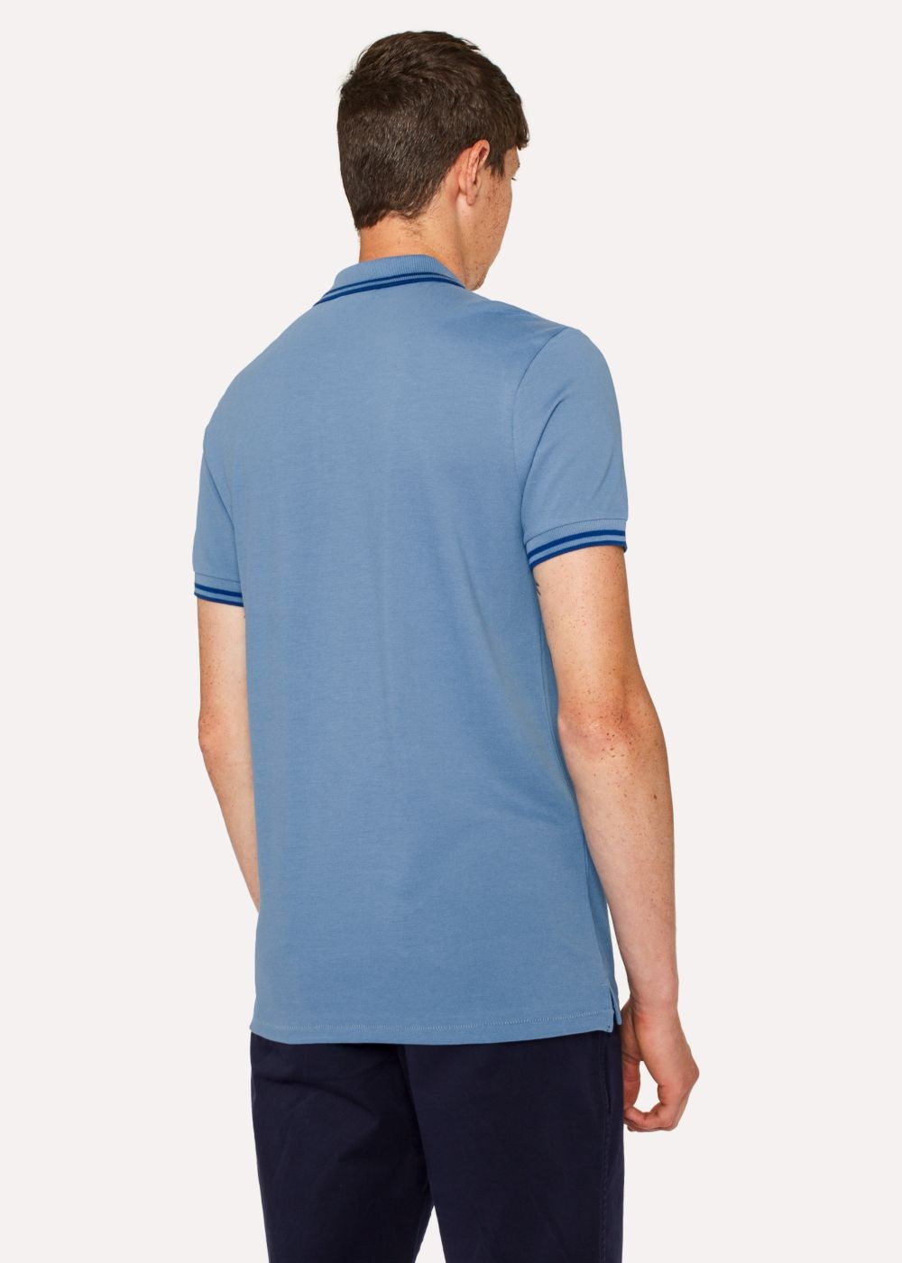 Paul Smith Men's Slim-Fit Light Blue Zebra Polo T-Shirt With Navy Tipping