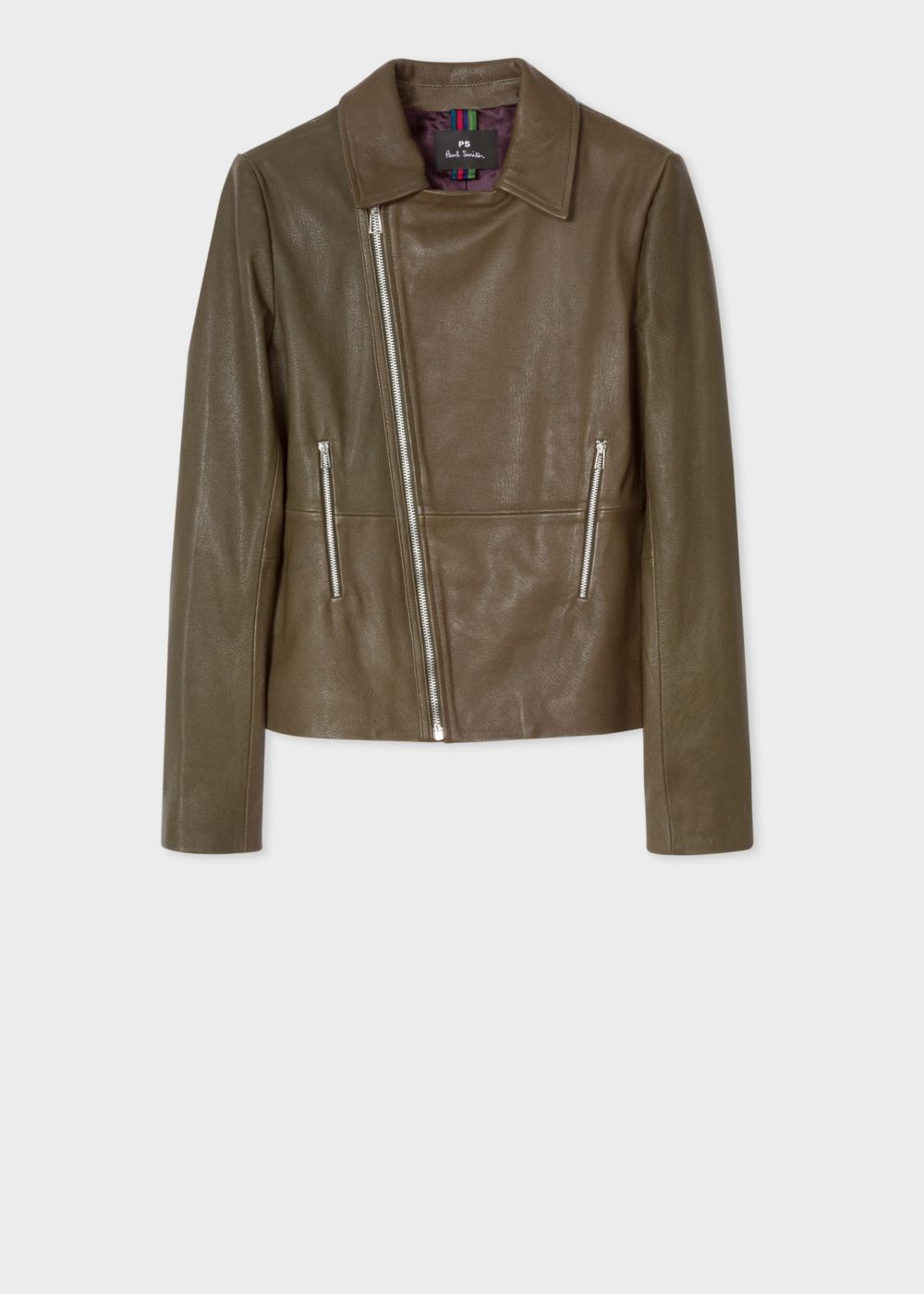 Paul Smith Womens's Khaki Leather Biker Coat