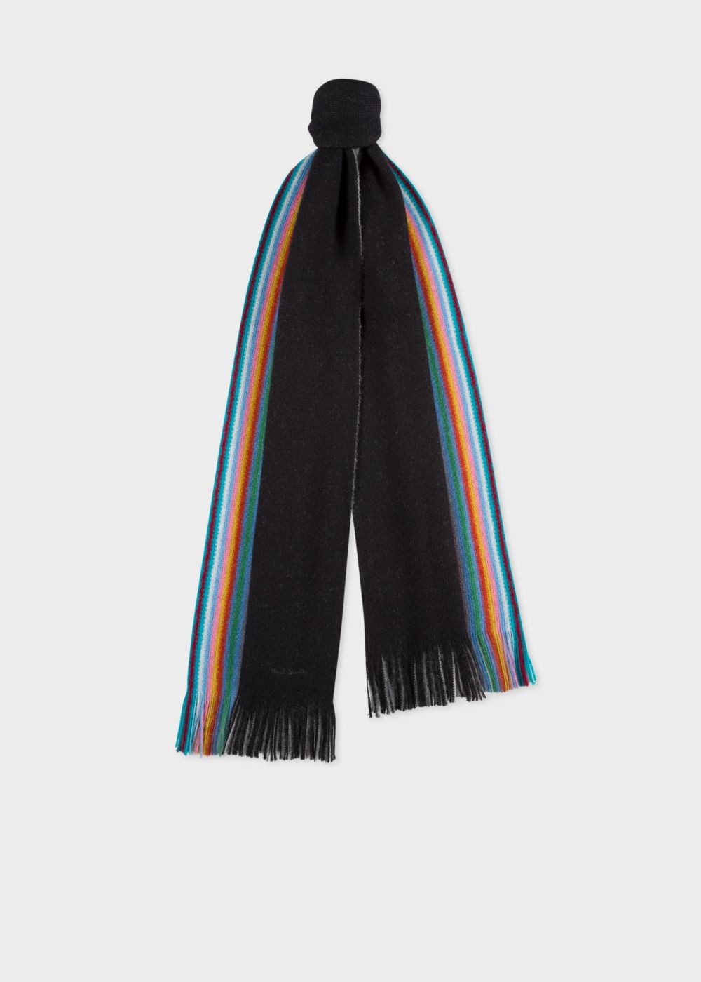 Paul Smith Men's Double-Face Black Striped-Edge Wool Scarf