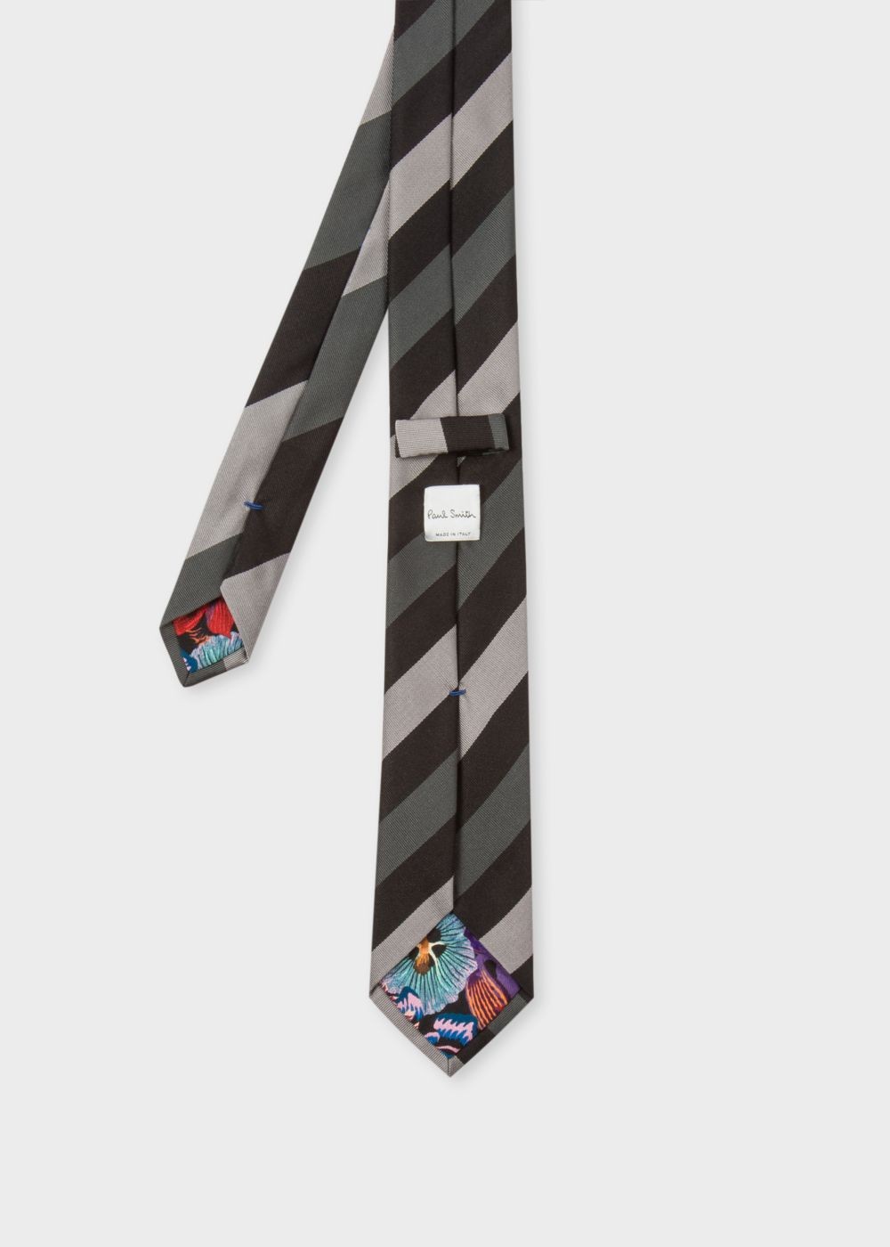 Paul Smith Men's Grey Diagonal Stripe Narrow Silk Tie With 'ocean' Lining