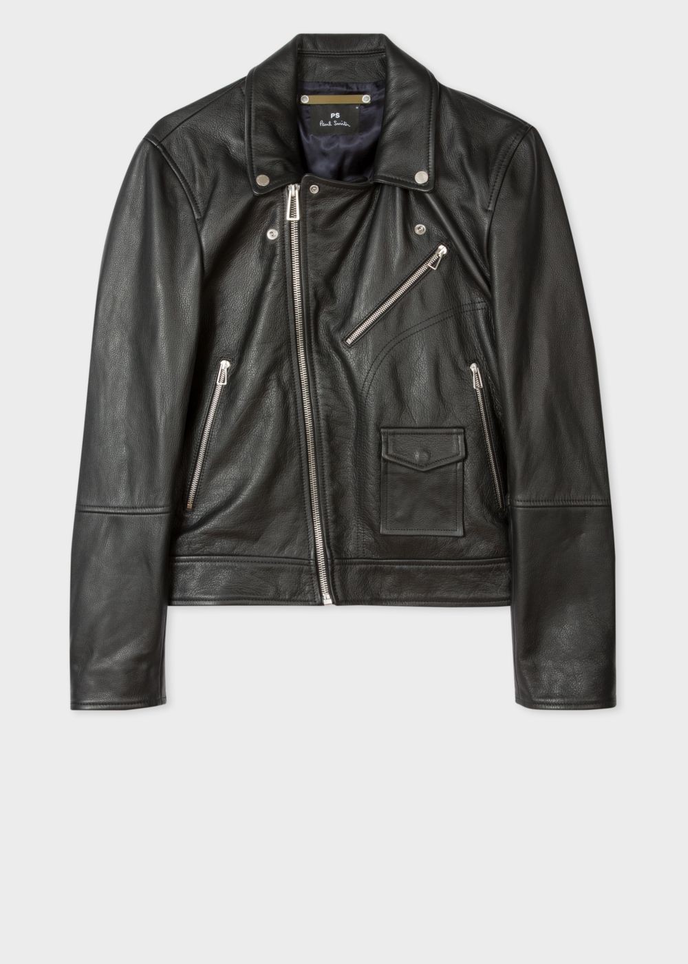 Paul Smith Men's Heavy Grained-Leather Asymmetric-Zip Biker Coats