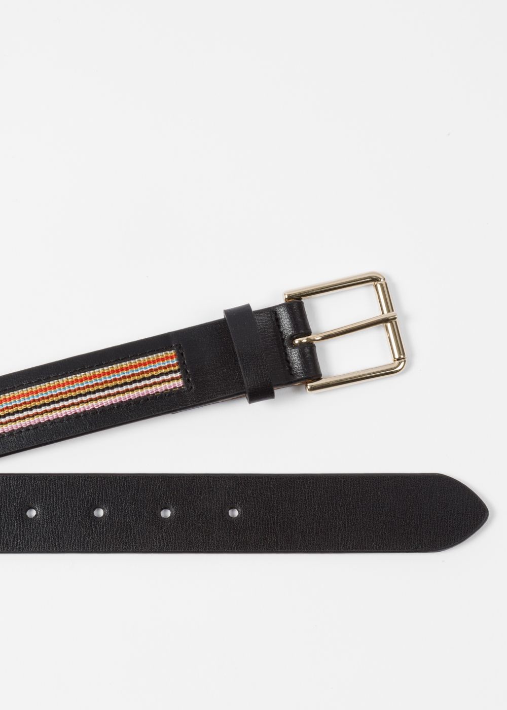 Paul Smith Men's Black 'signature Stripe' Trim Leather Belt