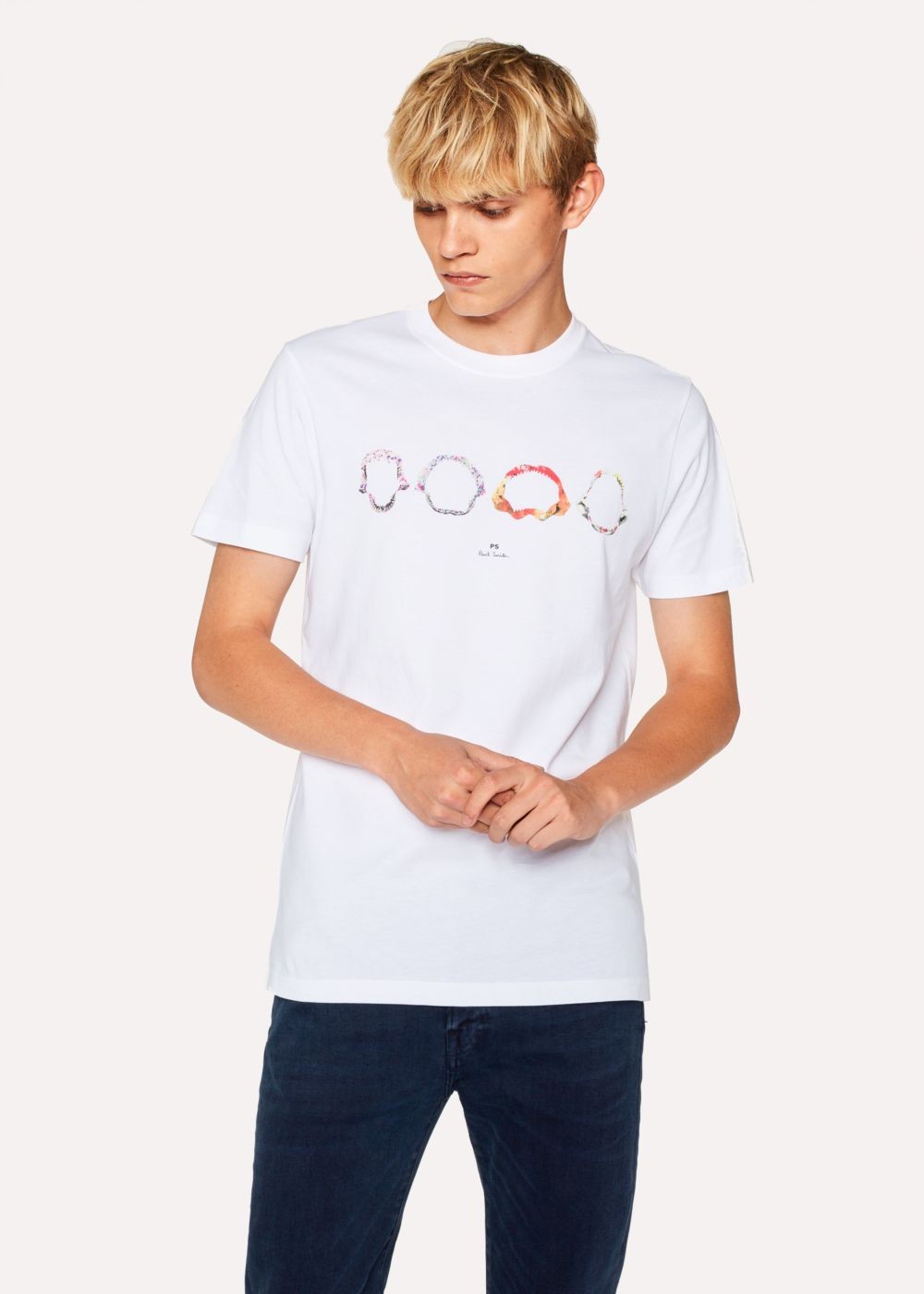 Paul Smith Men's Slim-Fit White 'shark Jaws' Print Organic-Cotton Tee
