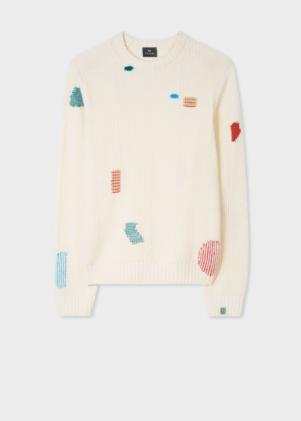 Paul Smith Mens's Ecru Wool-Blend Ribbed Sweater With Darning Detail