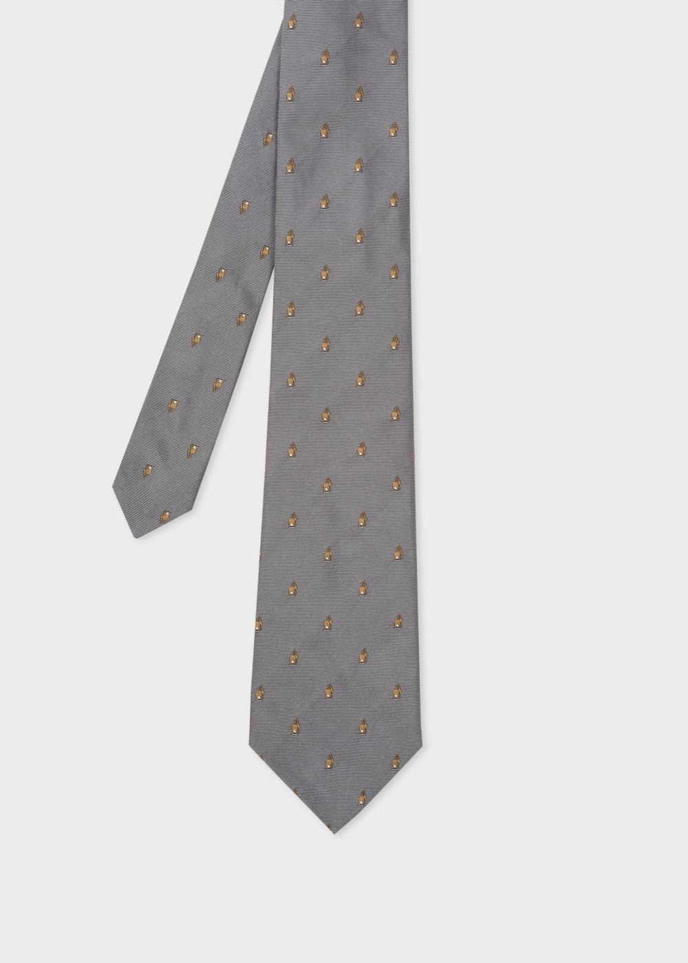 Paul Smith Mens's Grey Embroidered Rabbit Motif Silk Tie