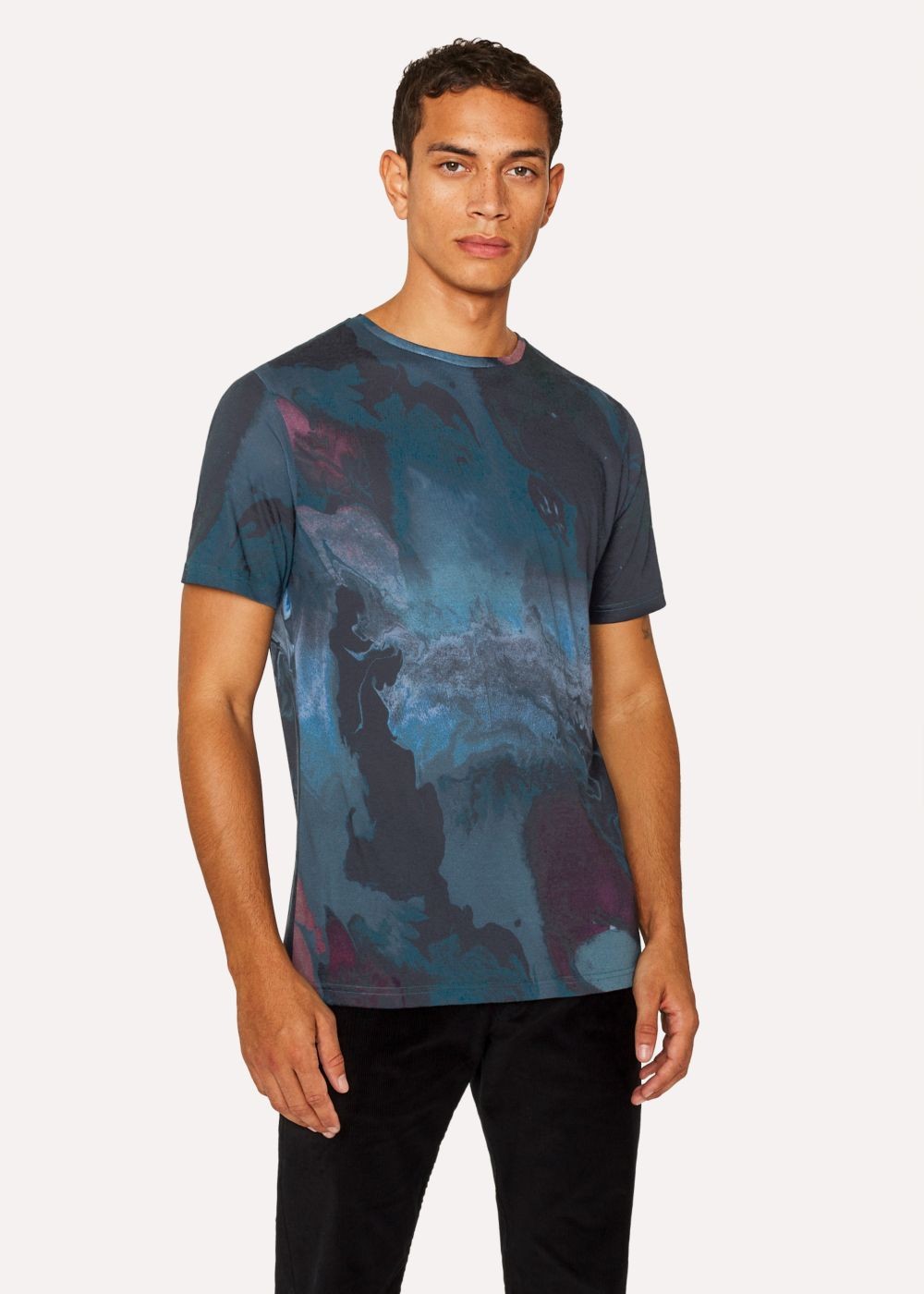 Paul Smith Men's Blue Marble-Effect Cotton Tshirt
