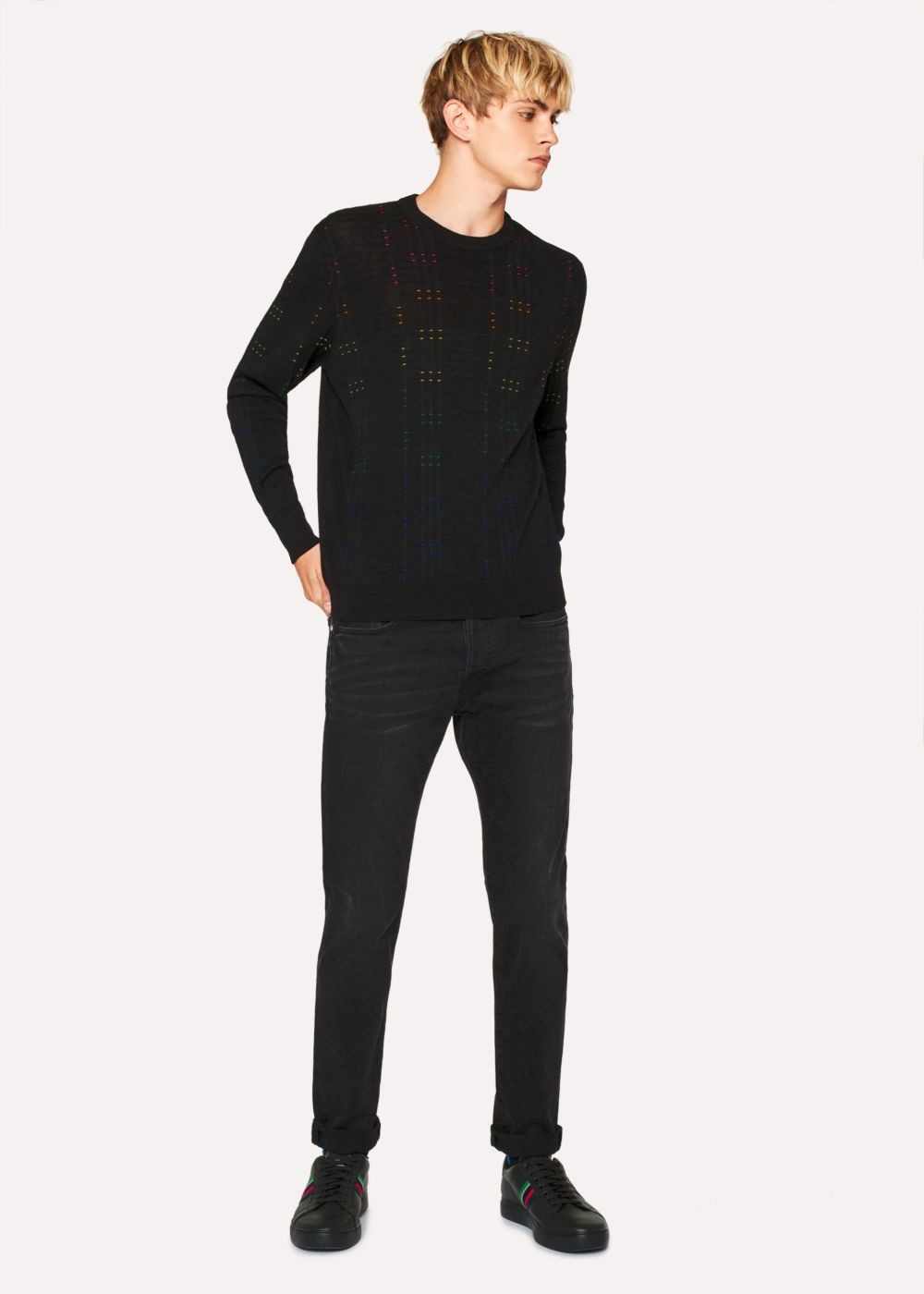 Paul Smith Men's Black Multi-Coloured Stitch Detail Sweater