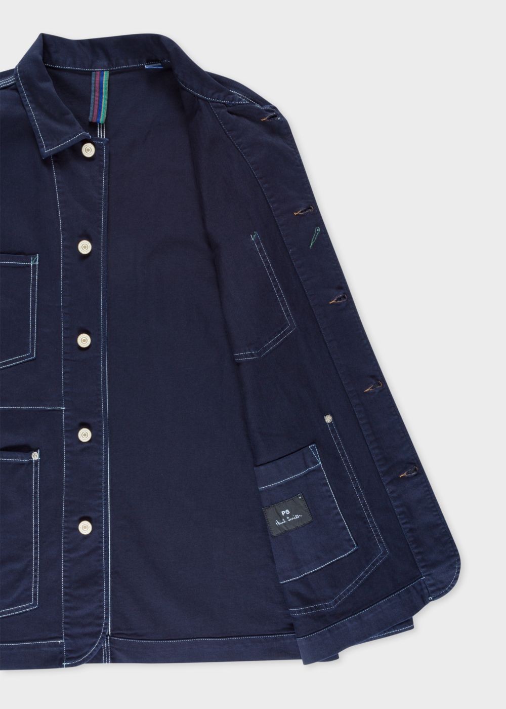 Paul Smith Mens's Navy Over-Dyed Denim Chore Jackets With Contrast Stitching