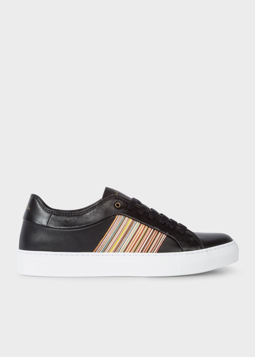 Paul Smith Men's Black Leather 'ivo' Sneaker With Signature Stripe Panels