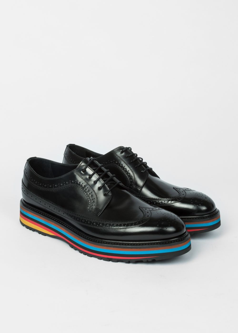 Paul Smith Mens's Black Leather 'grand' Brogues With Striped Soles Trainers