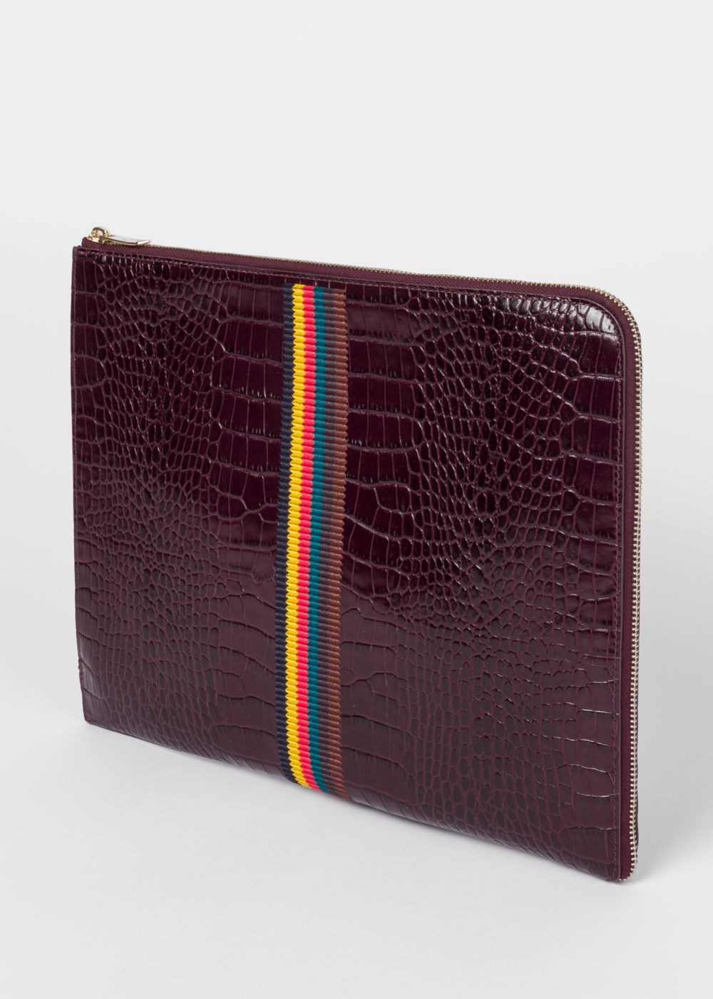 Paul Smith Men's Burgundy 'bright Stripe' Mock-Croc Leather Document Pouch Accessories