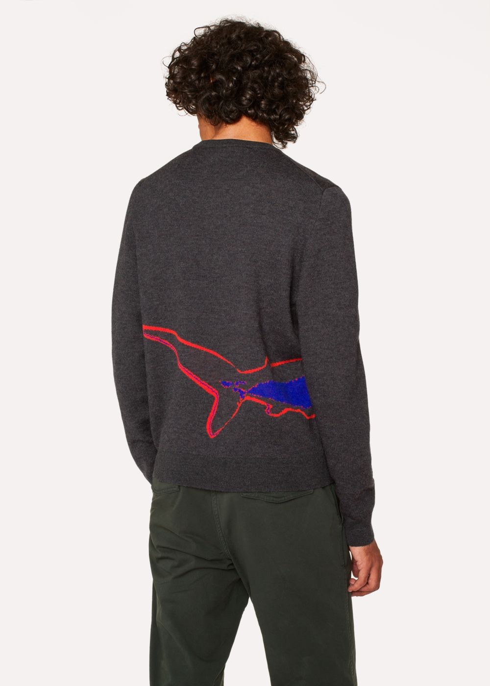Paul Smith Men's Dark Grey Merino Wool Sweater With 'shark' Intarsia
