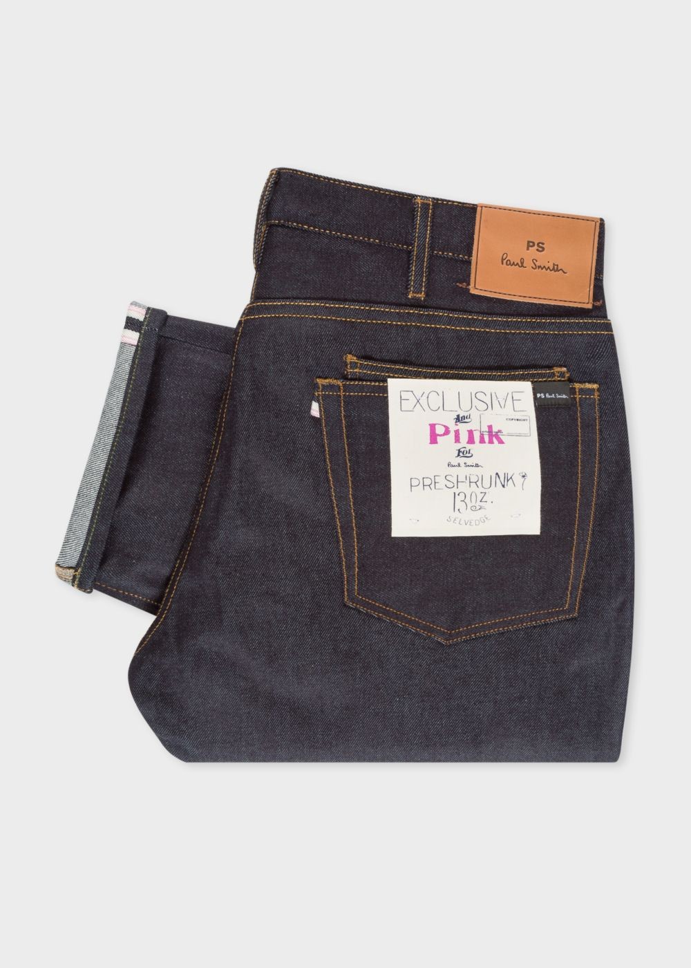 Paul Smith Men's Standard-Fit 13Oz Indigo Rinse 'exclusive And Pink Selvedge' Denim Jeans