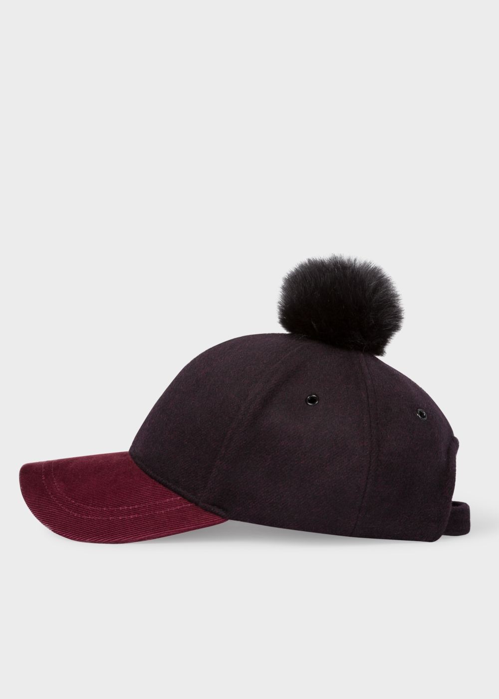 Paul Smith Womens's Black And Burgundy Wool Pom-Pom Caps