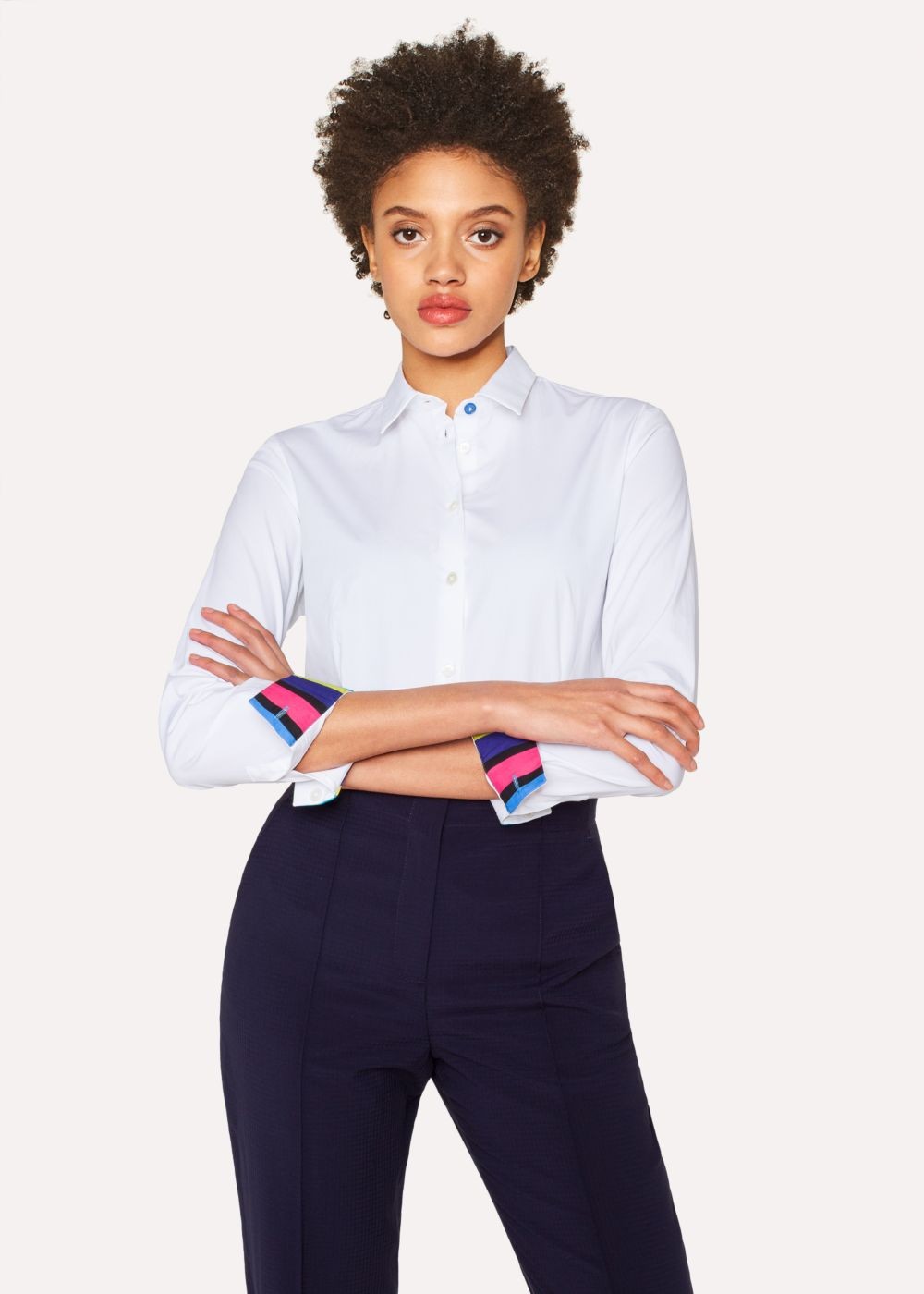 Paul Smith Womens's White Stretch-Cotton TShirt With 'cycle Stripe' Cuff Lining
