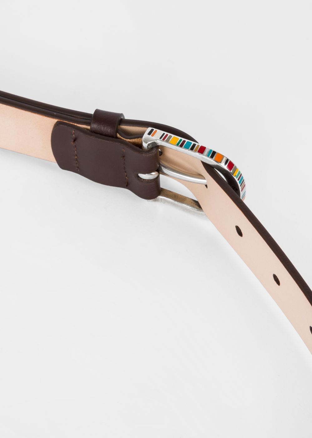 Paul Smith Mens's Chocolate Brown Stripe-Buckle Leather Belt