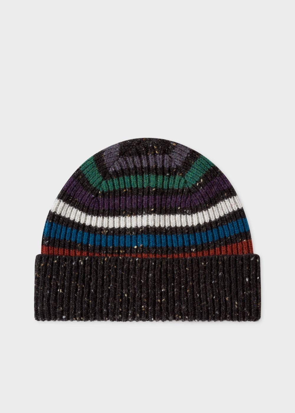 Paul Smith Men's Black Donegal Stripe Wool Beanie Cap
