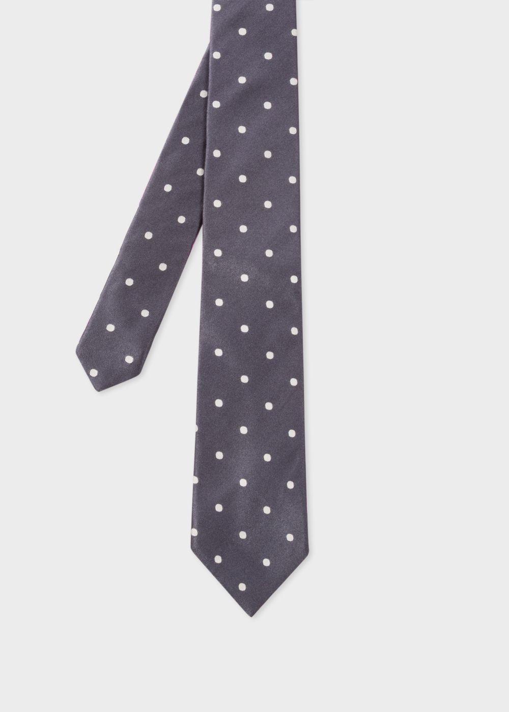 Paul Smith Men's Dark Grey And White Polka Dot Silk Tie